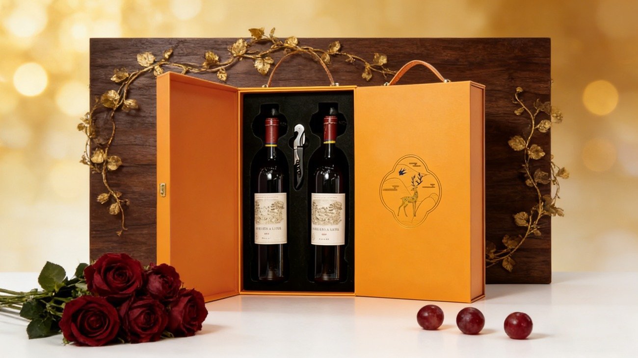 Crown Win Handheld Double Bottle Red Wine Gift Box Customized High end Red Wine Packaging, Preferred for Festival Business Gifts