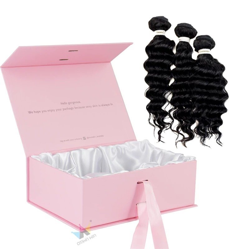 Custom Design Luxury Magnetic Wig Hair Bundles Packaging Box with Satin Lining | Crown Win Manufacturer