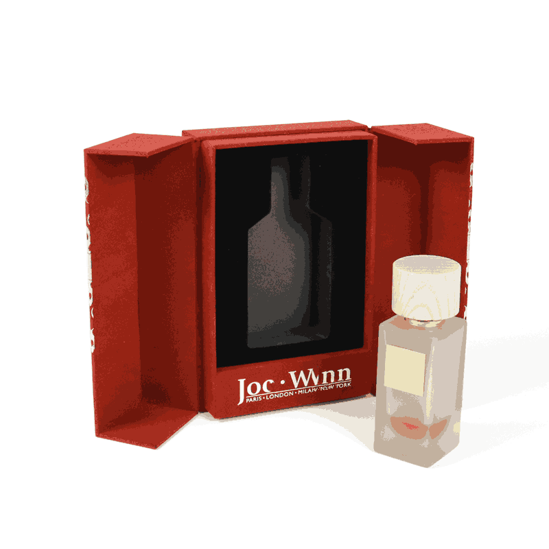 Custom Velvet-Wrapped Double-Door Perfume Box with Silver Foil Logo | Crown Win Manufacturer