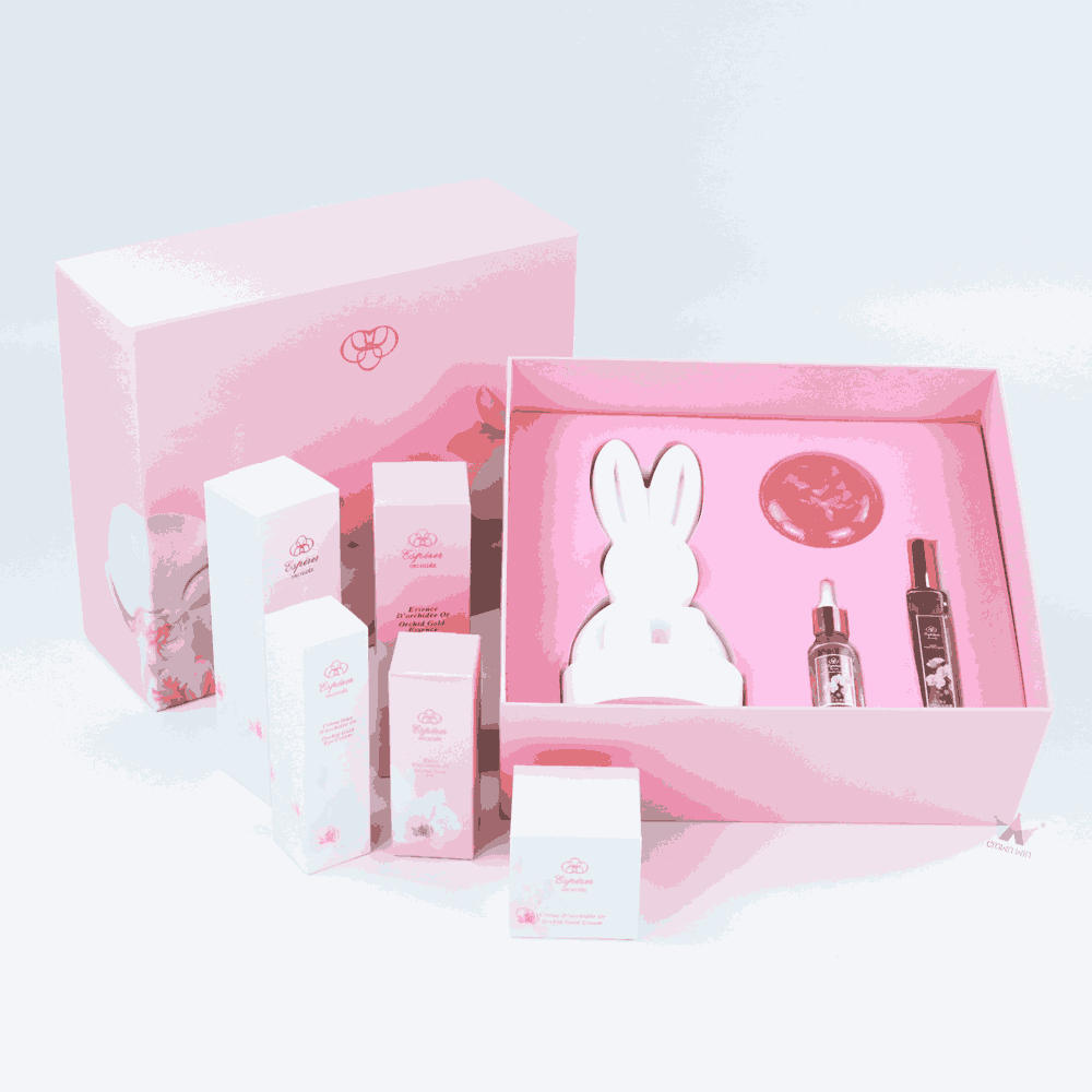 Custom Printed Luxury Pink Cosmetics Set Gift Packaging Box Gift Bag Set | Crown Win Manufacturer