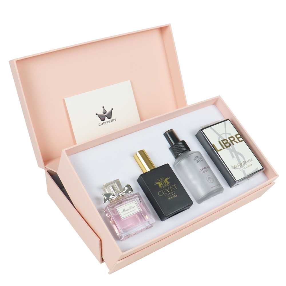High End Pink Creative Cosmetic Set Packaging Box with 3D Embossed Gold Foil Logo