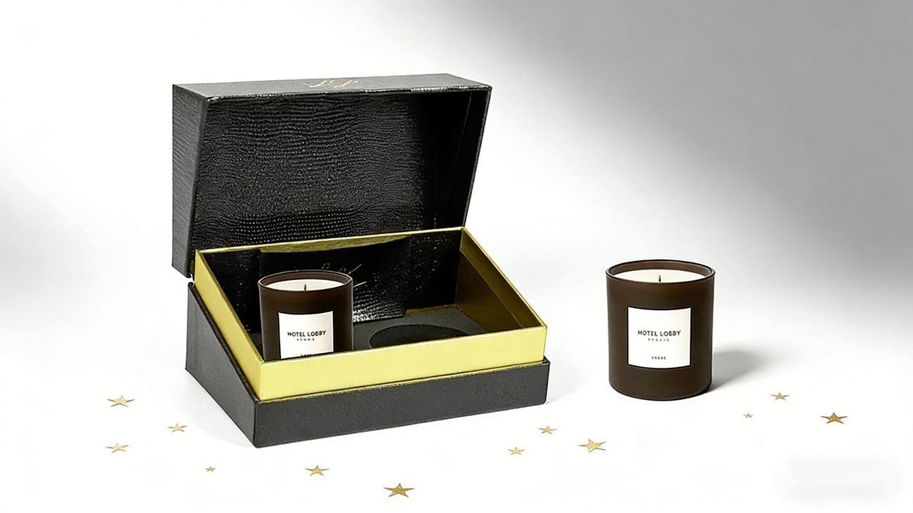 High-end textured paper hot stamped scented candle packaging box - Crown Win customizable eco-friendly design