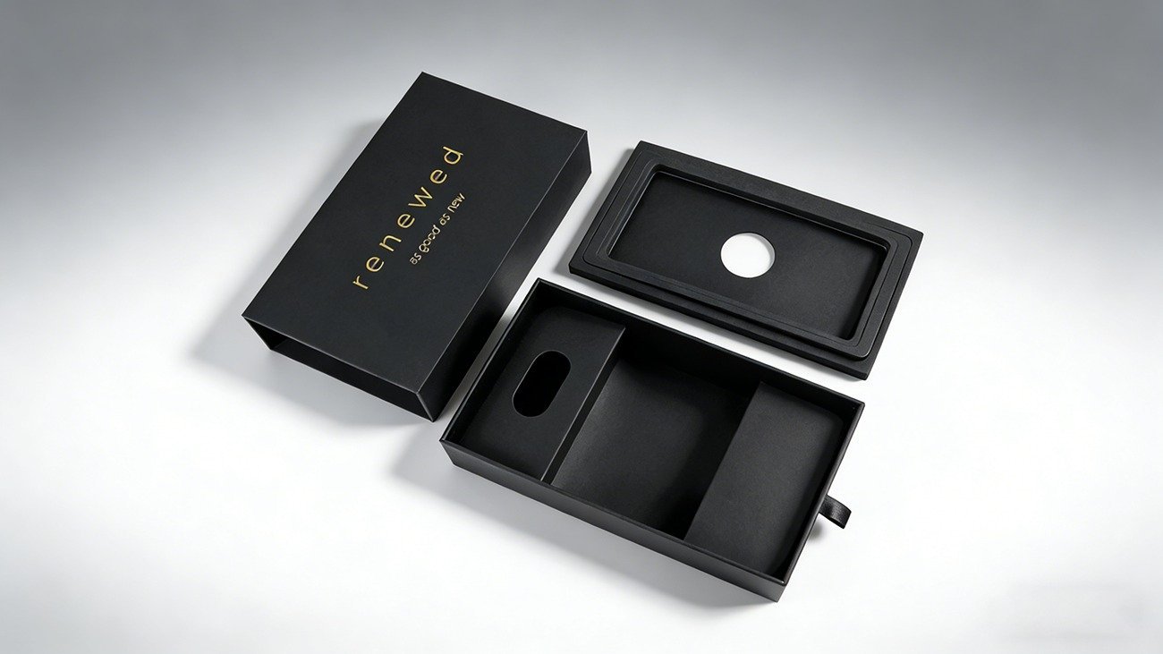 Crown Win Packaging Box Manufacturer: High end drawer style custom hot stamping logo mobile phone packaging box