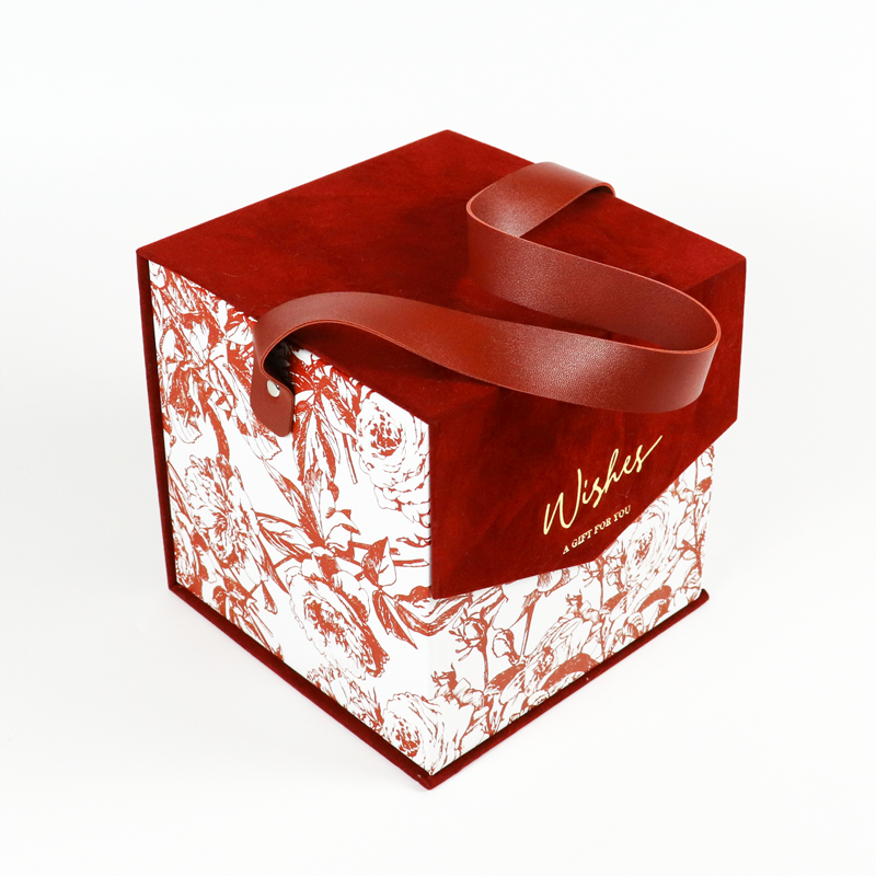 Red velvet printed cardboard gift box, suitable for holiday and floral gift packaging