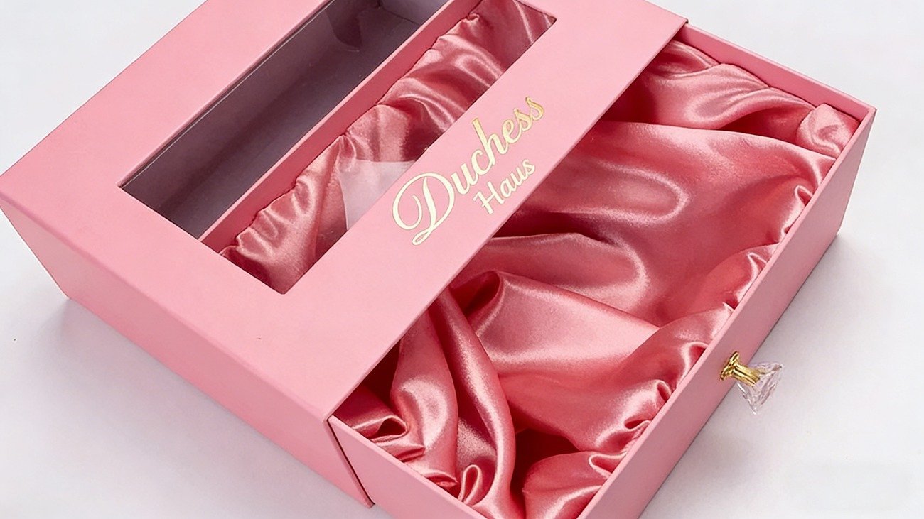 Crown Win custom wig packaging box with ribbon decoration and hot stamping pattern