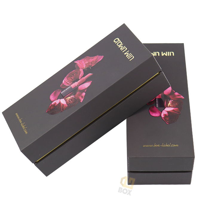 Premium matte black cardboard hot stamping - two-piece lipstick packaging box | Customized by Crown Win manufacturer