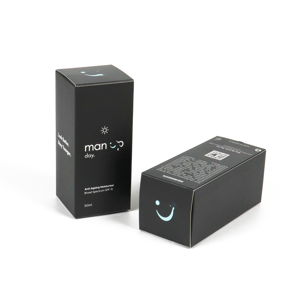 Crown Win Manufacturer Premium Matte Black Cardboard Foldable Skincare Packaging Box - UV Printed Customizable Men's Anti Aging Products