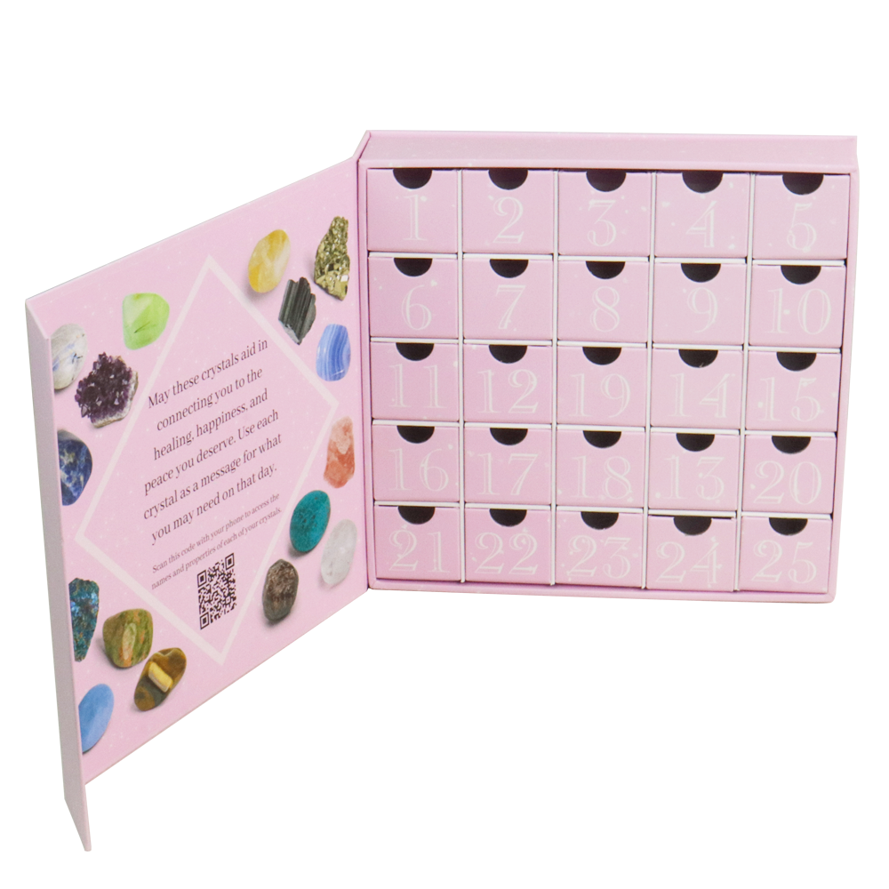 Premium Pink Cardboard UV Gloss -25 Grid Crystal Arrival Calendar Box | Crown Win Manufacturer Customizable