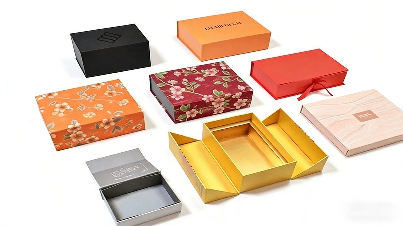 Fashion gift folding box - hot stamping process and magnetic closure design