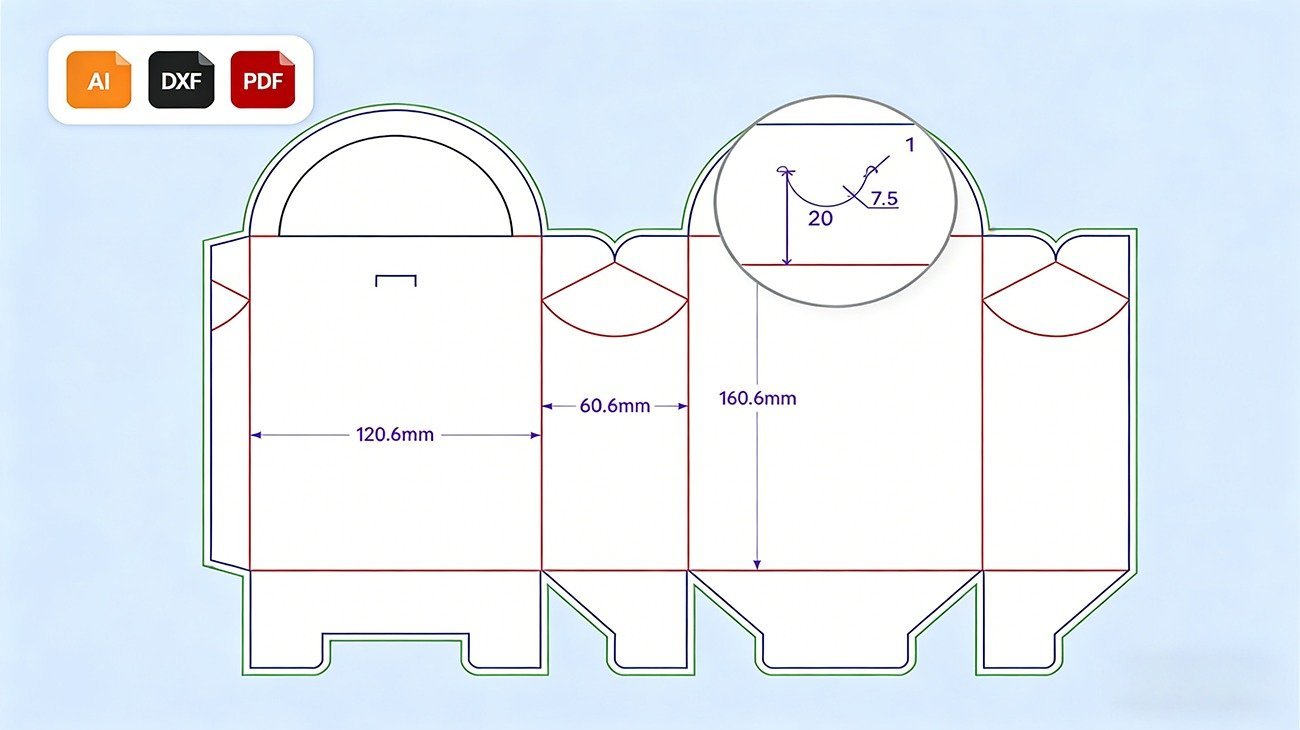 The 3D rendering of the assembled dual socket box displays the customized brand printing effect