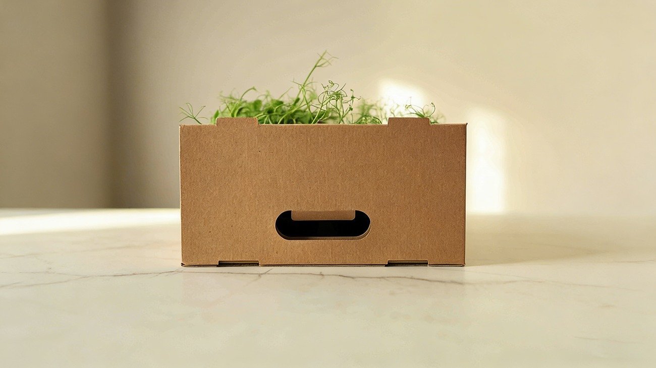 Design blueprint for die-cutting of glue free plant transport box, with dimension markings and structural instructions