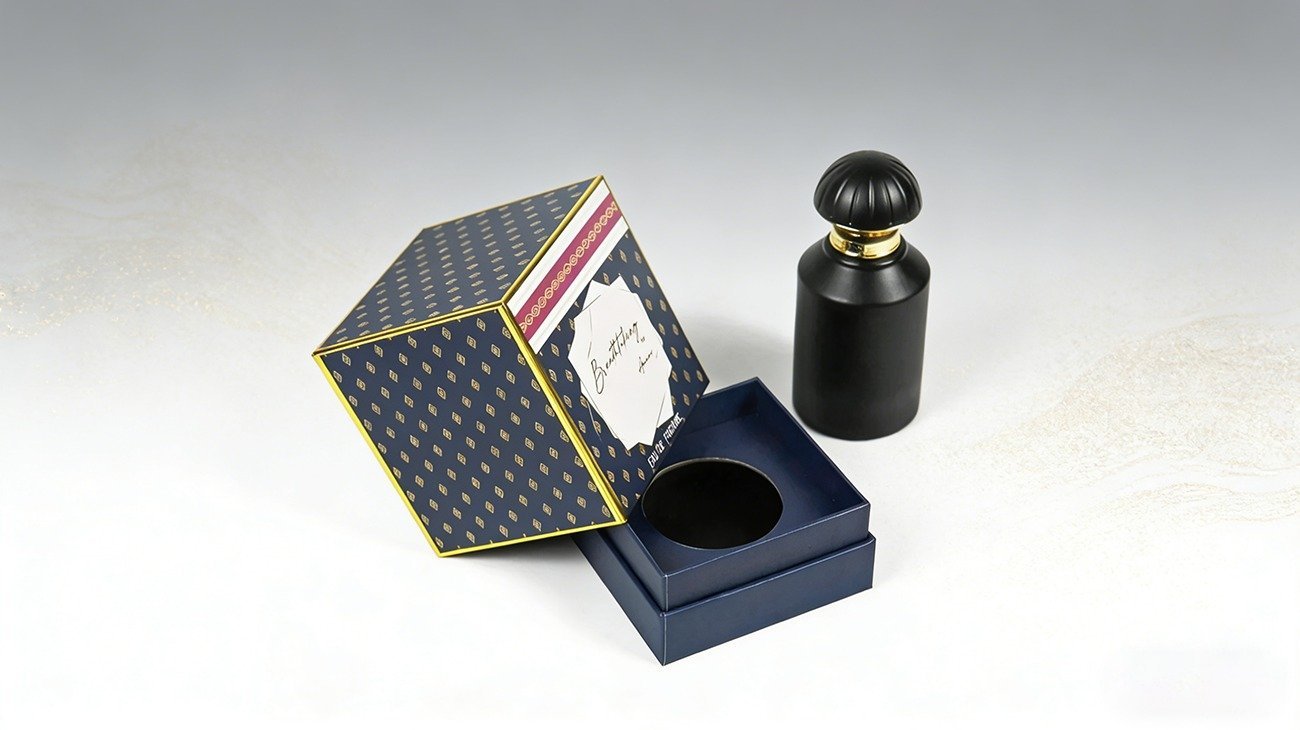 Crown Win custom gold foil rigid perfume box with velvet lining