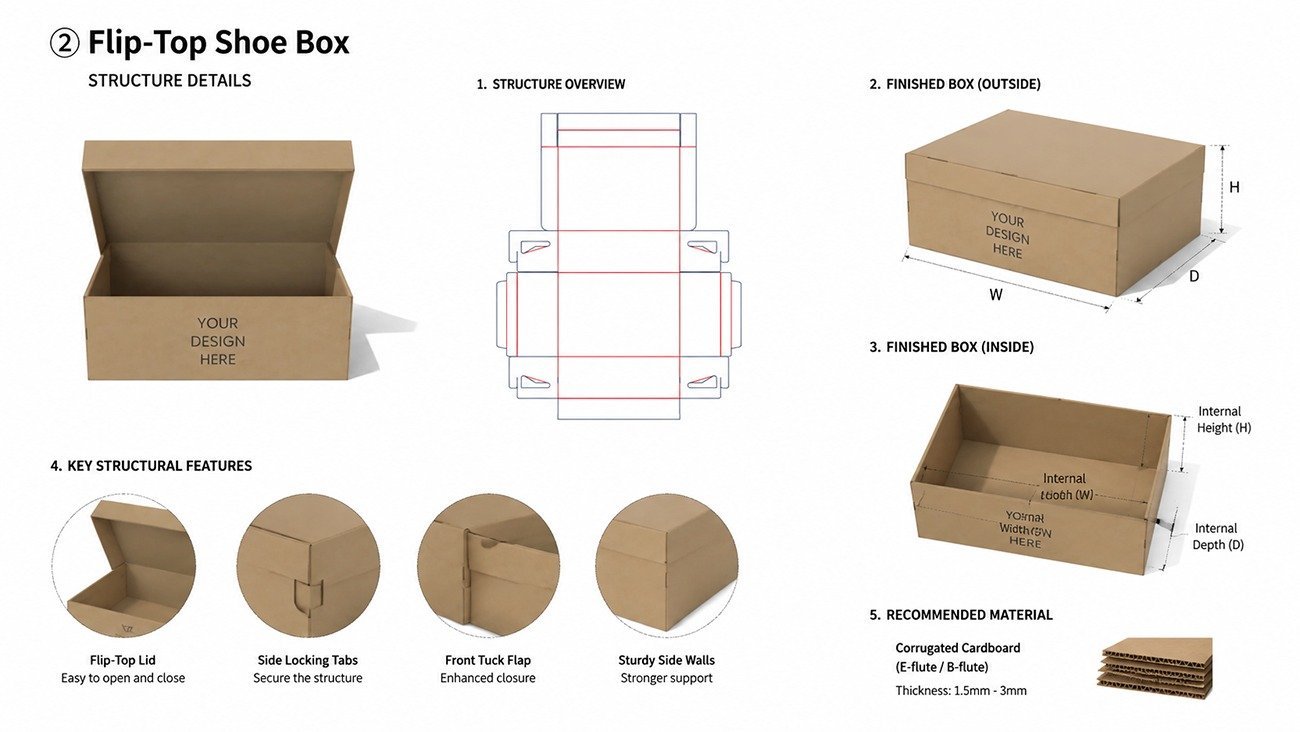 Structural analysis diagram of customized flip hinge shoe box