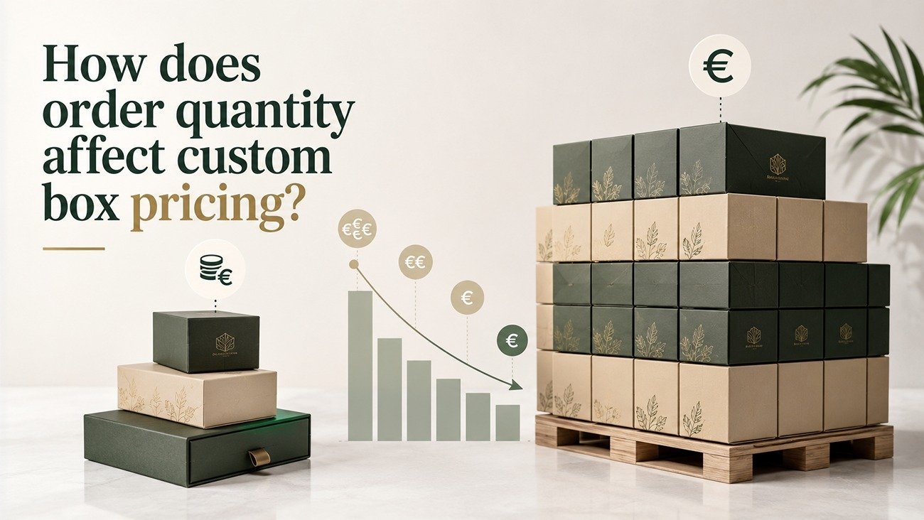 How does order quantity affect custom box pricing?
