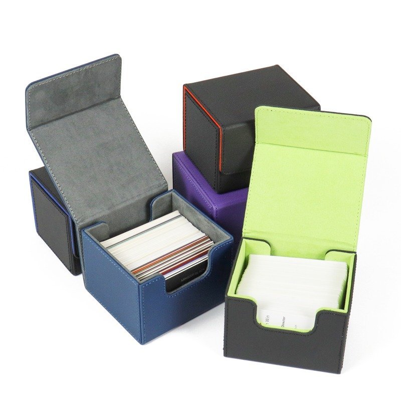 Custom PU Leather Trading Card Toy Box | Flip Lid Deck Storage Toy Box For TCG Collectible Game Cards