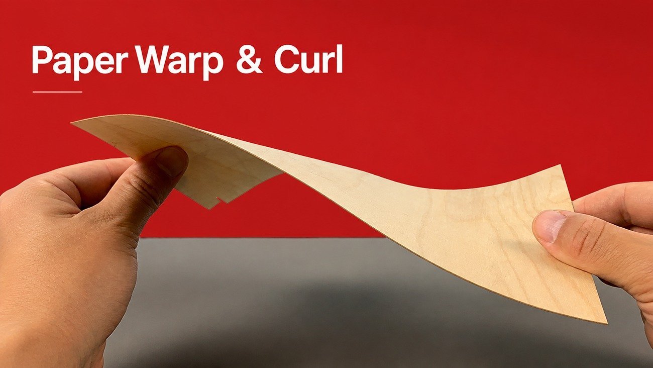 Demonstration of paper warp and curl deformation on cardboard used for custom gift packaging boxes