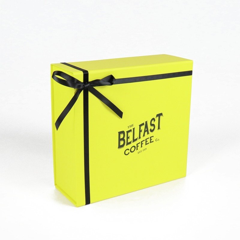 Custom Neon Yellow Magnetic Folding Gift Box | Luxury Branded Shipping Box with Satin Ribbon
