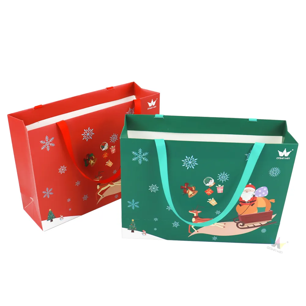 Custom Printed Paper Bag, Festive Christmas Paper Shopping Bag, Custom Logo Holiday Gift Paper Bag For Xmas Gift Packaging