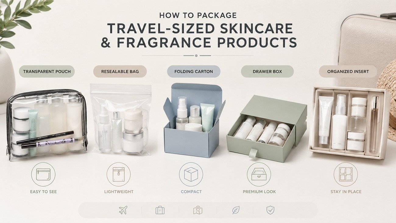 Compact custom travel-size beauty packaging with shockproof paper insert for mini skincare and perfume export products
