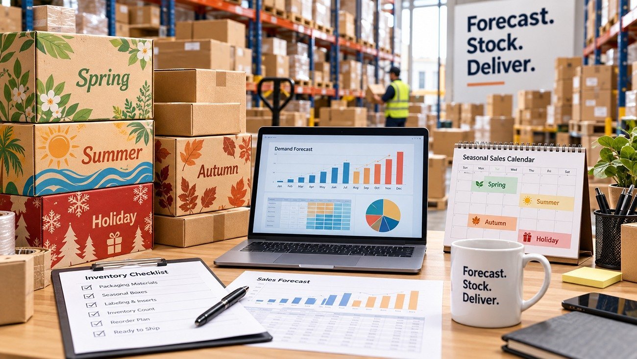 Demand forecasting and stock delivery planning for seasonal custom paper gift boxes, inventory checklist and calendar schedule for export brands